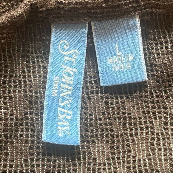 St John's Bay Brown Open Knit V-Neck Swim Cover W/Front Tie Size Large - Picture 3 of 11